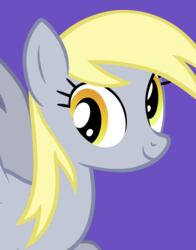 Size: 434x554 | Tagged: safe, derpy hooves, pegasus, pony, g4, official, female, purple background, simple background, smiling, solo, spread wings, wings