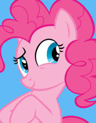 Size: 434x554 | Tagged: safe, pinkie pie, earth pony, pony, g4, official, blue background, female, simple background, smiling, solo