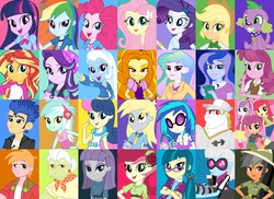 Size: 2919x2128 | Tagged: safe, adagio dazzle, apple bloom, applejack, big macintosh, bon bon, bulk biceps, cheerilee, chestnut magnifico, daring do, derpy hooves, dj pon-3, flash sentry, fluttershy, granny smith, juniper montage, lyra heartstrings, maud pie, photo finish, pinkie pie, princess celestia, princess luna, principal celestia, rainbow dash, rarity, roseluck, scootaloo, spike, starlight glimmer, sunset shimmer, sweetie belle, sweetie drops, trixie, twilight sparkle, vice principal luna, vinyl scratch, dog, equestria girls, mirror magic, official, rainbow rocks, spoiler:eqg specials, arm behind back, ascot, barrette, baubles, beanie, belt, blazer, boots, bow, bracelet, camera, cardigan, choker, clothes, collage, collar, costume, counterparts, cowboy hat, crossed arms, cutie mark crusaders, cutie mark on clothes, dress, ear piercing, earring, eyeshadow, female, flower, freckles, glasses, hair bow, hair bun, hair tie, hairband, hairclip, hairpin, hand on hip, hat, headband, headphones, hoodie, jacket, jewelry, lapel pin, looking at you, magical quartet, makeup, male, necklace, necktie, open mouth, pendant, piercing, pigtails, pith helmet, pointing, pointing trixie, poofy shoulders, raised eyebrow, rolled up sleeves, rose, shawl, shirt, shoes, shorts, skirt, smiling, spike the dog, spoiler, stetson, sunglasses, sweatband, sweater vest, twilight's counterparts, twintails, vest, wall of tags, watch, wristband, wristwatch