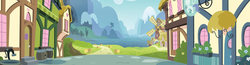 Size: 1920x500 | Tagged: safe, g4, official, background, hay bale, no pony, outdoors, ponyville, scenery, windmill