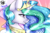 Size: 1022x684 | Tagged: safe, artist:prettyshinegp, artist:xxgalaxyyxx, princess celestia, alicorn, pony, g4, bust, collaboration, crown, female, jewelry, mare, peytral, portrait, regalia, solo