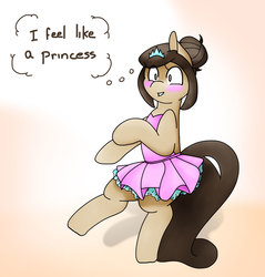 Size: 1000x1047 | Tagged: safe, artist:lou, oc, oc only, oc:louvely, pony, ballerina, bipedal, blushing, clothes, dancing, dress, female, jewelry, mare, solo, standing, tiara, tutu