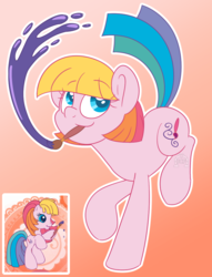 Size: 930x1218 | Tagged: safe, artist:dativyrose, toola-roola, earth pony, pony, g3, g3.5, g4, female, g3 to g4, g3.5 to g4, generation leap, gradient background, mouth hold, paint, paintbrush, solo