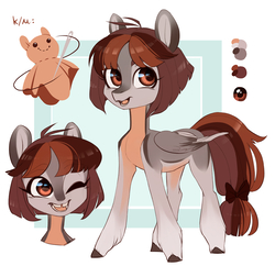 Size: 1280x1241 | Tagged: safe, artist:aphphphphp, oc, oc only, pegasus, pony, adoptable, bow, cute, female, mare, one eye closed, open mouth, reference sheet, solo, tail bow, tooth gap, unshorn fetlocks, wink