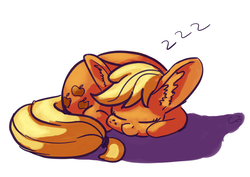 Size: 3507x2480 | Tagged: safe, artist:aemuhn, applejack, earth pony, pony, g4, ear fluff, eyes closed, female, hatless, high res, missing accessory, prone, sleeping, snoring, solo, zzz