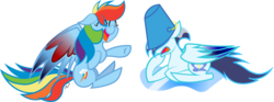 Size: 1105x410 | Tagged: dead source, safe, artist:princessfireshiner, rainbow dash, soarin', pegasus, pony, g4, bucket, female, laughing, male, mare, ship:soarindash, shipping, simple background, stallion, straight, transparent background