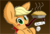 Size: 1280x879 | Tagged: safe, artist:tg1117, applejack, monster pony, original species, tatzlpony, g4, apple, apple pie, bust, dialogue, female, food, looking at you, pie, portrait, solo, species swap, tatzljack