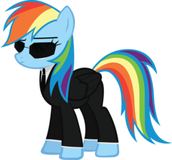 Size: 4030x3745 | Tagged: safe, artist:rainbowcrab, rainbow dash, pegasus, pony, g4, agent smith, clothes, female, high res, simple background, solo, suit, sunglasses, the matrix, transparent background, vector