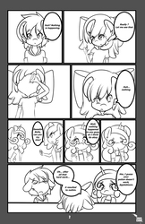 Size: 792x1224 | Tagged: safe, artist:caoscore, apple bloom, scootaloo, sweetie belle, earth pony, anthro, g4, black and white, comic, cutie mark crusaders, grayscale, magic potion, monochrome, potion