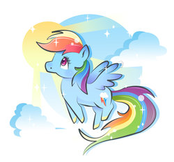 Size: 1600x1488 | Tagged: safe, artist:pokori, rainbow dash, g4, cloud, colored hooves, female, looking up, profile, sky, solo, sparkles, spread wings, sun, wings