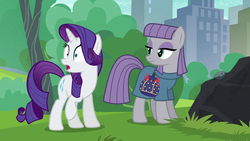 Size: 1920x1080 | Tagged: safe, screencap, maud pie, rarity, earth pony, pony, g4, the gift of the maud pie, 1080p, faic, no catchlights, pouch, rock pouch, shocked