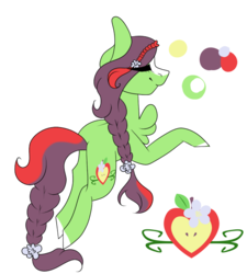 Size: 547x609 | Tagged: safe, artist:ohsushime, oc, oc only, oc:apple flower, earth pony, pony, braid, braided tail, chest fluff, eyes closed, female, mare, reference sheet, solo