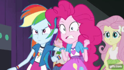 Size: 640x360 | Tagged: safe, screencap, applejack, pinkie pie, rainbow dash, equestria girls, g4, my little pony equestria girls: rainbow rocks, animated, balloon, bracelet, clothes, female, freckles, gif, jewelry, loop, nudge, one eye closed, skirt, wristband