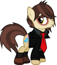 Size: 850x960 | Tagged: safe, artist:lightningbolt, derpibooru exclusive, earth pony, pony, g4, .svg available, armband, clothes, dressing up, eyeshadow, fangs, hair over one eye, looking at you, makeup, male, my chemical romance, necktie, panic! at the disco, ponified, ryan ross, shirt, shoes, show accurate, simple background, socks, solo, stallion, standing, suit, svg, three cheers for sweet revenge, transparent background, undershirt, vector