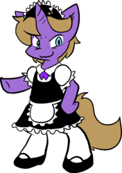 Size: 523x745 | Tagged: safe, artist:zutcha, oc, oc only, oc:night speaker, pony, semi-anthro, >:3, bipedal, clothes, crossdressing, maid, simple background, solo, transparent background