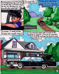 Size: 1394x1759 | Tagged: safe, artist:newyorkx3, oc, oc only, oc:tommy, human, comic:young days, car, comic, dialogue, house, solo, traditional art
