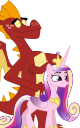 Size: 1024x1645 | Tagged: safe, artist:aprelskiyzhuk, garble, princess cadance, alicorn, dragon, pony, g4, do not want, simple background, smug, transparent background, varying degrees of want