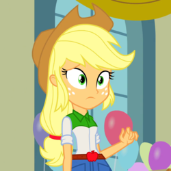 Size: 720x720 | Tagged: safe, screencap, applejack, equestria girls, g4, my little pony equestria girls, balloon, cropped, female, solo