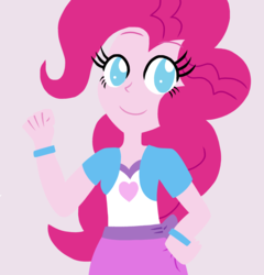 Size: 2677x2792 | Tagged: safe, artist:mlprocker123, pinkie pie, equestria girls, g4, bracelet, clothes, cute, diapinkes, female, hand on hip, high res, jewelry, lineless, simple background, skirt, skirt pull, smiling, solo, waving