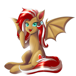 Size: 900x900 | Tagged: safe, artist:suziouwabami, oc, oc only, bat pony, pony, commission, looking at you, piercing, sitting, smiling, solo