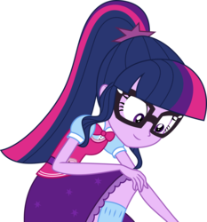 Size: 3000x3225 | Tagged: safe, artist:aqua-pony, sci-twi, twilight sparkle, equestria girls, equestria girls specials, g4, bowtie, cute, female, glasses, high res, looking at something, looking down, ponytail, simple background, smiling, sock, solo, transparent background, twiabetes, vector