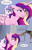 Size: 1280x1978 | Tagged: safe, artist:silfoe, princess cadance, princess flurry heart, oc, oc:horace octavius reginald sorrel edward, alicorn, horse, pony, royal sketchbook, g4, ..., apple, cute, dialogue, female, floppy ears, flurrybetes, food, horse-pony interaction, male, mare, missing accessory, mother and child, mother and daughter, nom, speech bubble, stallion