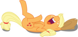 Size: 7718x3705 | Tagged: safe, artist:cr-animation, artist:mickeymonster, applejack, earth pony, pony, g4, absurd resolution, applejack's hat, cowboy hat, cute, female, hat, jackabetes, laughing, legs in air, mare, nose in the air, on back, open mouth, simple background, solo, transparent background, vector