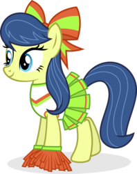 Size: 1547x1957 | Tagged: safe, artist:punzil504, fiddlesticks, earth pony, pony, g4, apple family member, bow, cheerleader, clothes, cute, female, mare, pleated skirt, pom pom, simple background, skirt, skirt lift, solo, transparent background, vector