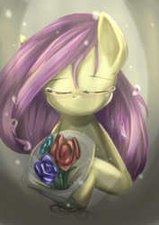 Size: 3507x4960 | Tagged: safe, artist:mikedom, fluttershy, g4, absurd resolution, bouquet, crying, eyes closed, female, solo