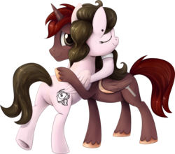 Size: 1313x1157 | Tagged: safe, artist:thebowtieone, oc, oc only, oc:thorn rose, oc:wrench handler, alicorn, pegasus, pony, female, hug, male, mare, simple background, stallion, transparent background