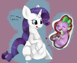 Size: 2419x2005 | Tagged: safe, artist:sabinaia, rarity, spike, dragon, pony, unicorn, g4, belly, dialogue, endosoma, female, fetish, high res, internal, male, mare, raripred, ship:sparity, shipping, smiling, spikeprey, stomach acid, straight, vore, willing vore