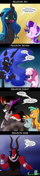 Size: 800x3517 | Tagged: safe, artist:deusexequus, cheerilee, gummy, king sombra, lord tirek, nightmare moon, queen chrysalis, snails, snips, starlight glimmer, alicorn, alligator, centaur, changeling, earth pony, pony, unicorn, taur, g4, angry, antagonist, comic, dialogue, every villain, looking at each other, open mouth, raised hoof, revenge, sharp teeth, speech bubble, teeth