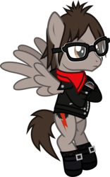 Size: 709x1138 | Tagged: safe, artist:lightningbolt, derpibooru exclusive, pegasus, pony, g4, .svg available, armband, clandestine industries, clothes, crossed hooves, flying, frown, glasses, jacket, leather jacket, lidded eyes, male, mikey way, my chemical romance, ponified, scarf, shoes, show accurate, simple background, socks, solo, spread wings, stallion, svg, three cheers for sweet revenge, transparent background, vector, wings, zipper