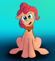 Size: 1750x1949 | Tagged: safe, artist:itsthinking, pinkie pie, earth pony, pony, g4, behaving like a dog, collar, female, gradient background, head tilt, mare, open mouth, ponk, pony pet, puppy pie, simple background, smiling, solo