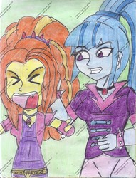 Size: 1786x2333 | Tagged: safe, artist:carlos1976, adagio dazzle, sonata dusk, equestria girls, g4, my little pony equestria girls: rainbow rocks, duo, traditional art, watermark