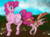 Size: 2732x2048 | Tagged: safe, artist:percy-mcmurphy, pinkie pie, oc, oc:swifty scuffles, earth pony, pony, g4, female, filly, high res, mare, mother and daughter, mud, offspring, parent:braeburn, parent:pinkie pie, parents:braepie, pigtails, walking