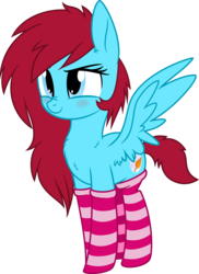 Size: 4373x6000 | Tagged: safe, artist:aureai, derpibooru exclusive, oc, oc only, oc:autumn moon, pegasus, pony, absurd resolution, blushing, chest fluff, clothes, ear fluff, female, happy, lidded eyes, mare, nose wrinkle, simple background, smiling, socks, solo, spread wings, striped socks, transparent background, vector, wings
