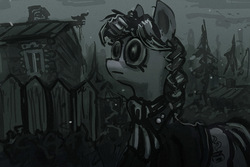 Size: 800x534 | Tagged: safe, artist:agm, earth pony, pony, clothes, forest, monochrome, solo