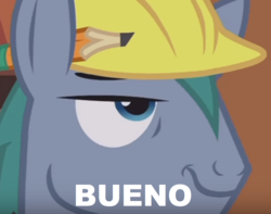 Size: 1314x1035 | Tagged: safe, edit, edited screencap, screencap, hard hat (g4), pony, fluttershy leans in, g4, bueno, fluttershy le, hard hat, hat, pencil, solo