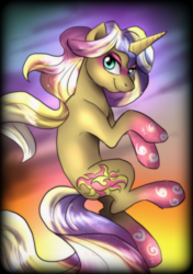 Size: 1084x1536 | Tagged: safe, artist:not-ordinary-pony, sunset shimmer, pony, unicorn, g4, female, rainbow power, rainbow power-ified, smiling, solo