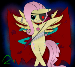 Size: 1899x1700 | Tagged: safe, fluttershy, pony, g4, captain shy, eyepatch, female, solo, sword, weapon