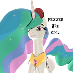 Size: 2157x2157 | Tagged: safe, artist:goatcanon, princess celestia, alicorn, pony, g4, 3d, doctor who, female, fez, hat, high res, mare, simple background, solo, source filmmaker, square, white background