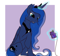 Size: 2568x2432 | Tagged: safe, artist:aurora sketch, princess luna, alicorn, pony, g4, broken, controller, crying, cutie mark, female, high res, magic, solo, video game