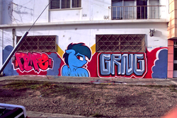 Size: 1936x1296 | Tagged: safe, artist:shinodage, oc, oc only, oc:delta vee, pegasus, pony, argentina, cigarette, graffiti, irl, photo, tinyface, wall