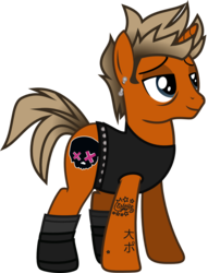 Size: 798x1046 | Tagged: safe, artist:lightningbolt, derpibooru exclusive, pony, unicorn, g4, .svg available, bags under eyes, belt, clothes, ear piercing, gradient, green day, lidded eyes, male, mike dirnt, piercing, ponified, shoes, show accurate, simple background, smiling, socks, solo, stallion, standing, svg, tank top, tattoo, transparent background, vector
