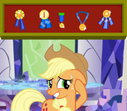 Size: 1280x1116 | Tagged: safe, applejack, earth pony, pony, g4, blue ribbon, when you see it