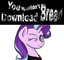 Size: 1276x1200 | Tagged: safe, artist:aaronmk, starlight glimmer, pony, unicorn, g4, anarchy, female, one eye closed, piracy, solo, wink