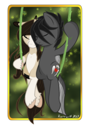 Size: 648x909 | Tagged: safe, artist:humble-ravenwolf, oc, oc only, oc:adelle, oc:ravenhoof, pegasus, pony, unicorn, couple, cuddling, ravelle, vine