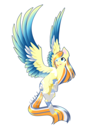 Size: 1024x1365 | Tagged: safe, artist:fuyusfox, oc, oc only, oc:logan aeir, pegasus, pony, blue eyes, commission, cute, ear fluff, female, flying, happy, looking up, mare, open mouth, outline, rainbow power, rainbow power-ified, signature, solo, spread wings, watermark, wing fluff, wings