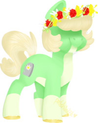 Size: 359x448 | Tagged: safe, artist:scoobert-doobert, oc, oc only, oc:pushing daisies, earth pony, pony, female, floral head wreath, flower, hair over eyes, mare, simple background, solo, transparent background